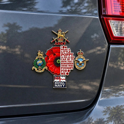 🌺👑 British Armed Forces “Lest We Forget” Remembrance Poppy Tribute Metal Car Emblem | 7–8-Inch 3D Metal Design with Raised Military-Inspired Details & Heavy-Duty Adhesive Backing 🇬🇧