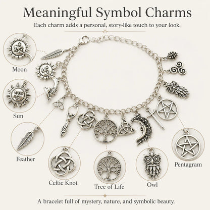 🔥Last Day 49% OFF - 🧙🖤Vintage Witchy Charm Bracelet - 100% 925 Sliver