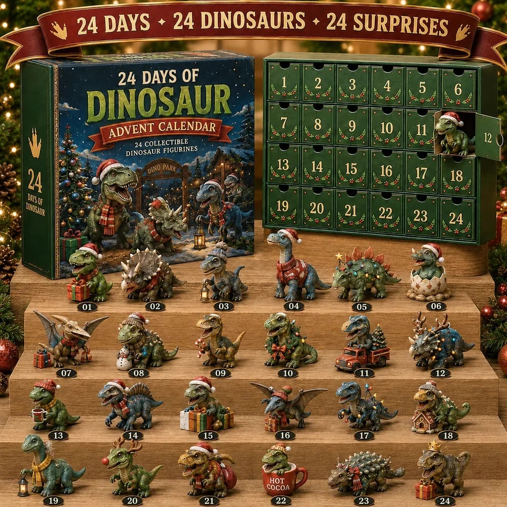 🦖24 Days of Dinosaur Christmas Advent Calendar – 24 Collectible Dino Figurines & Holiday Surprises