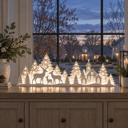 🦌❄️ Leuchtende Weihnachtsdeko fürs Fenster – Rentier & Dorf | 2-teiliges LED-Set ✨