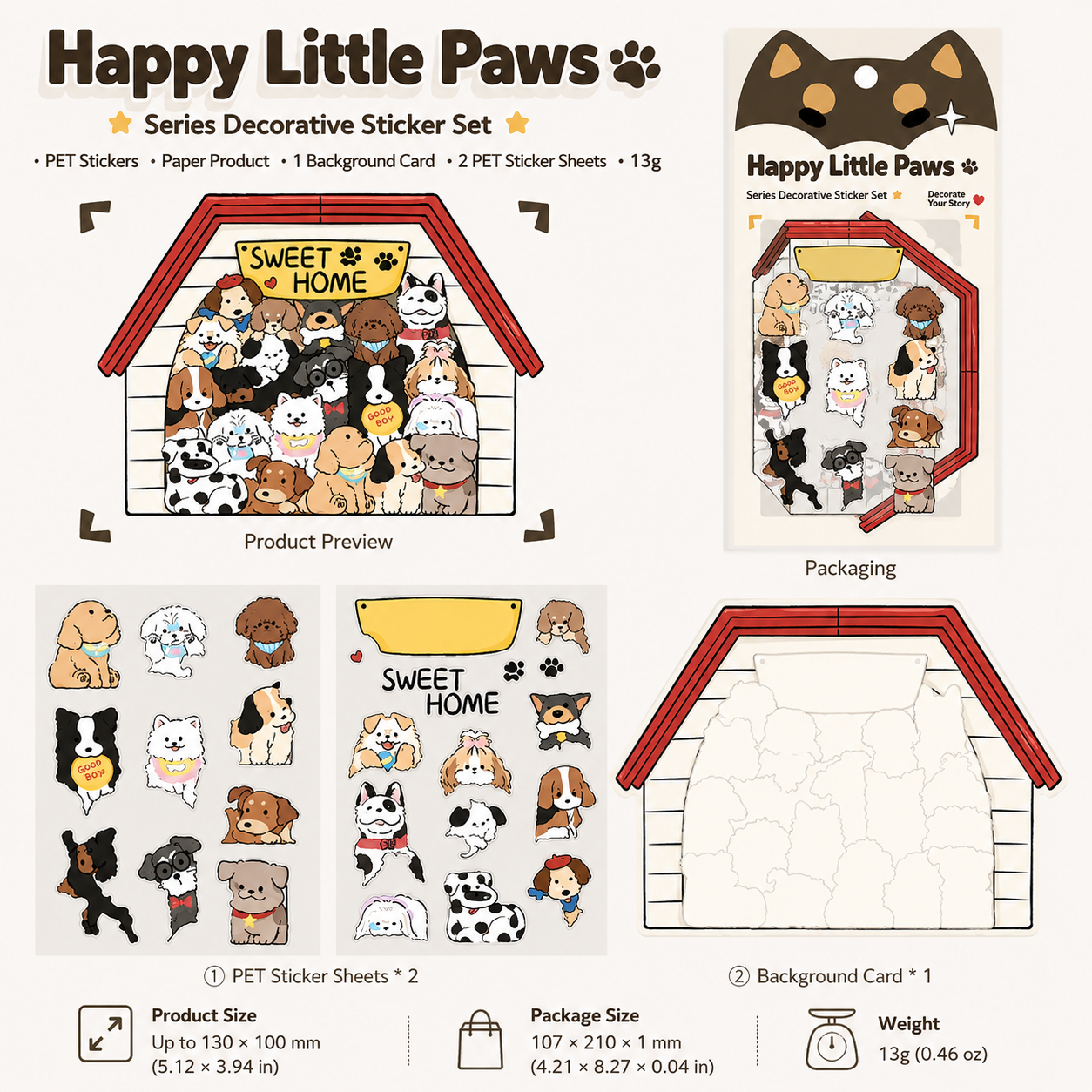 🐱 Cat Can Head Cute Cat PET Sticker Set, Kawaii Puzzle Decorative Stickers for Journal &amp; Scrapbook