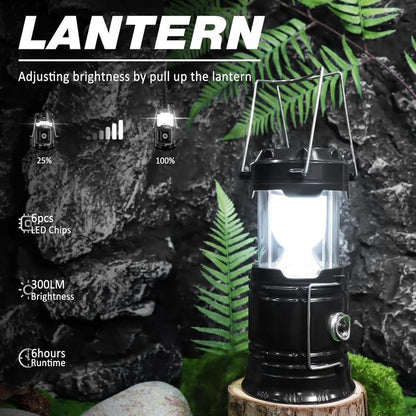 💡Collapsible Portable LED Camping Lantern Lightweight Waterproof Solar USB Rechargeable LED Flashlight