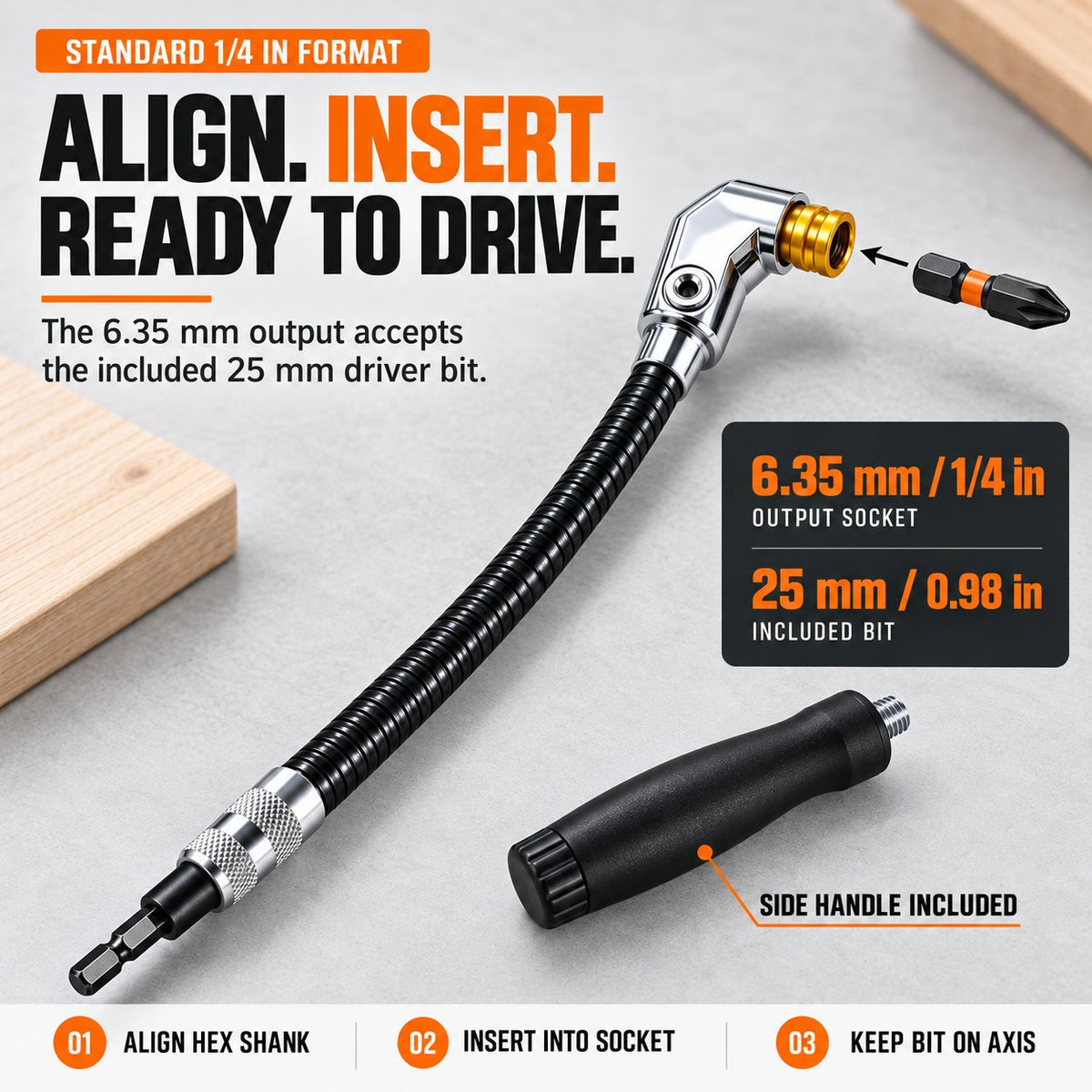 🔧 Flexible 90‑Degree Right‑Angle Drill Attachment with Long Flexible Shaft