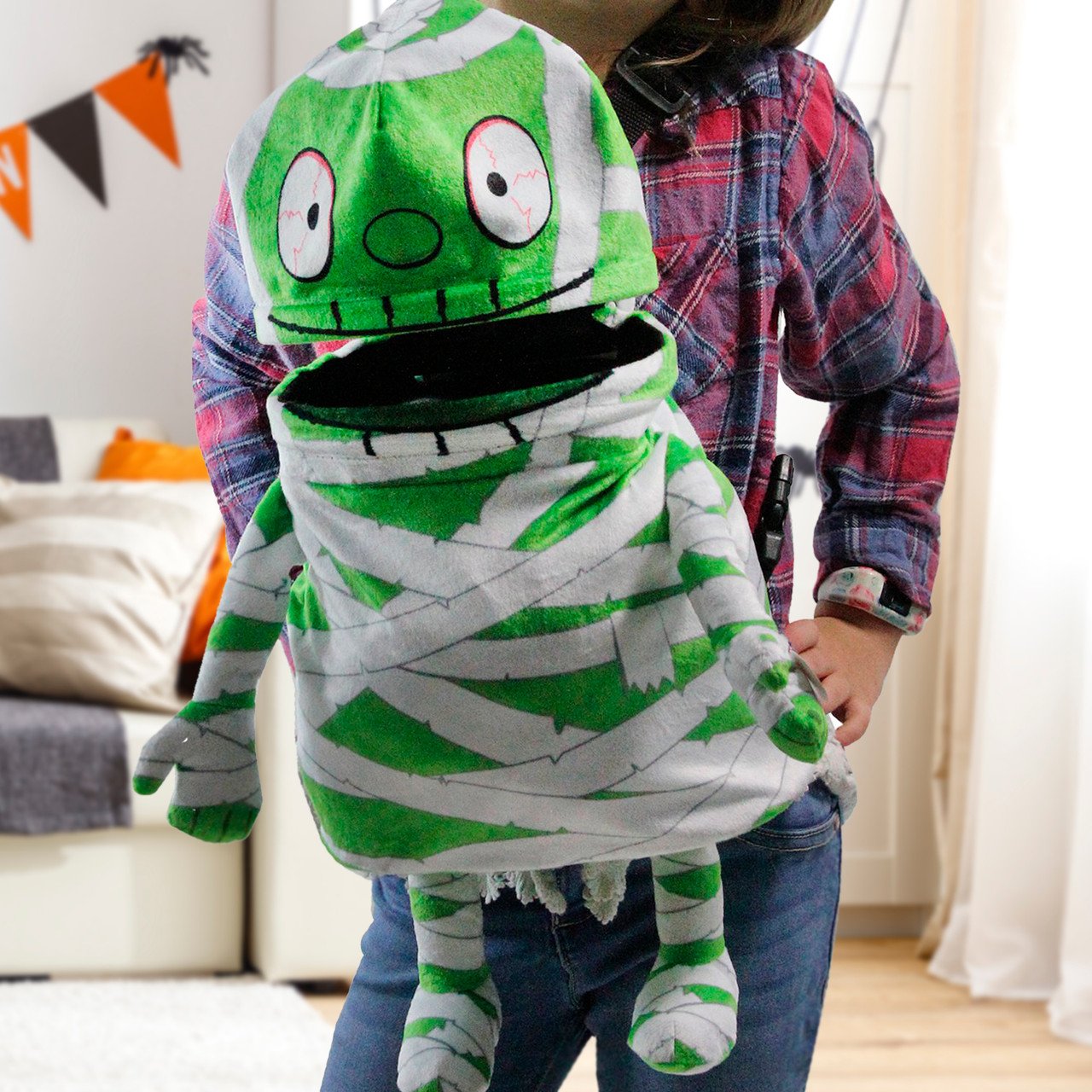 🧟 Interactive Singing Mummy Plush Kids Backpack | Halloween Trick-or-Treat Candy Bag