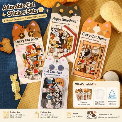 🐱 Cat Can Head Cute Cat PET Sticker Set, Kawaii Puzzle Decorative Stickers for Journal &amp; Scrapbook