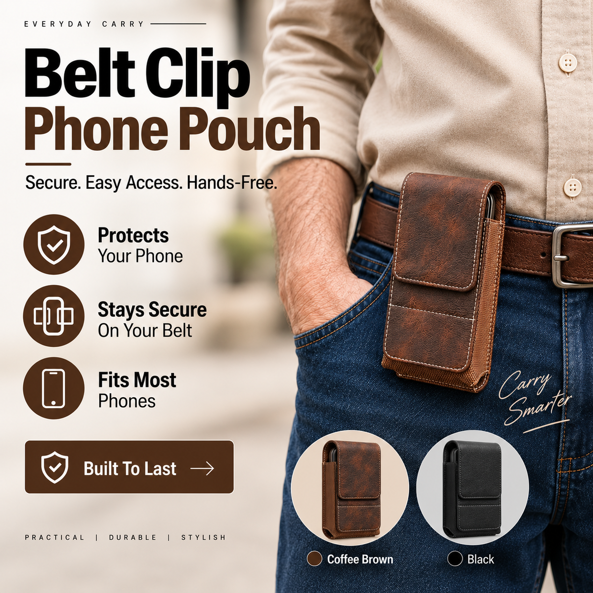 ⚡Big Discount | Waist Belt Cell Phone Pouch 📱 Multi-Pocket Leather Holster with Card Holder