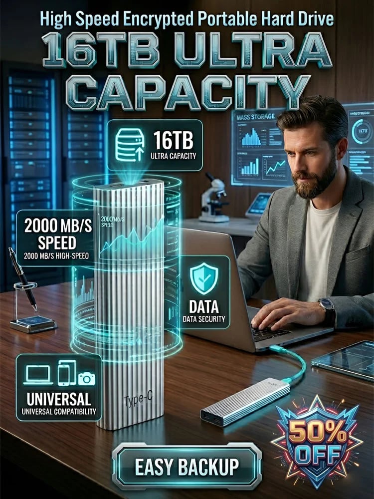 ⚡ 16TB Type-C Portable Mini SSD – Pocket-Sized Storage for Phone, Laptop & Tablet