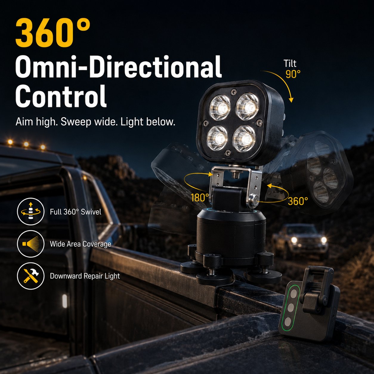 360° Omni‑Directional Magnetic LED Pod Light, Portable Camping LED Work Light for Outdoor, Car, Emergency