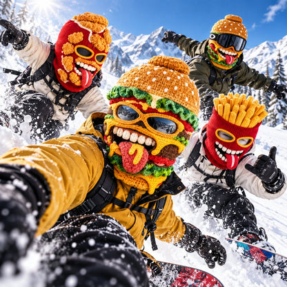 Novelty Food Print Knit Face Cover, Cozy Winter Headgear for Snow Sports & Costume Events