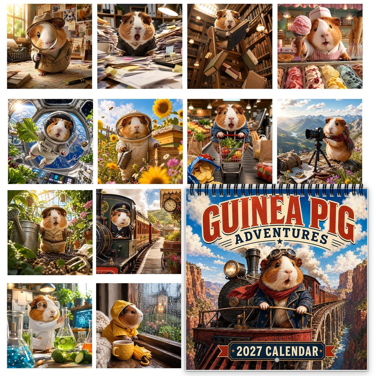 🥰2027 Cute Guinea Pig Adventures Wall Calendar