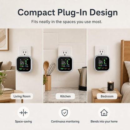 Plug-In Air Monitor – Color Display, Rotating Adapter & Rechargeable Backup