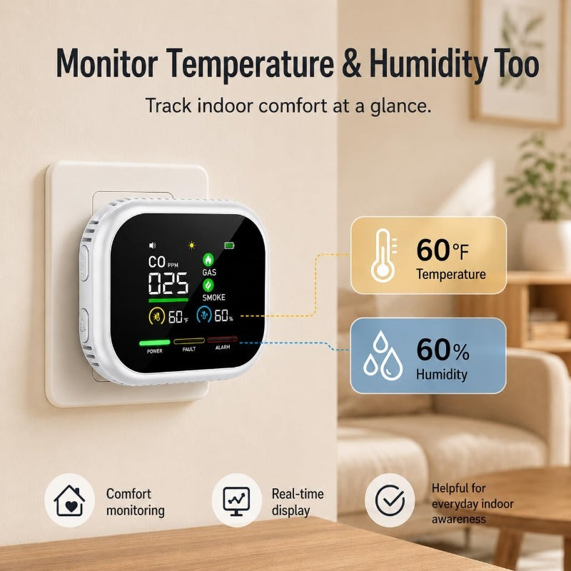 Plug-In Air Monitor – Color Display, Rotating Adapter & Rechargeable Backup
