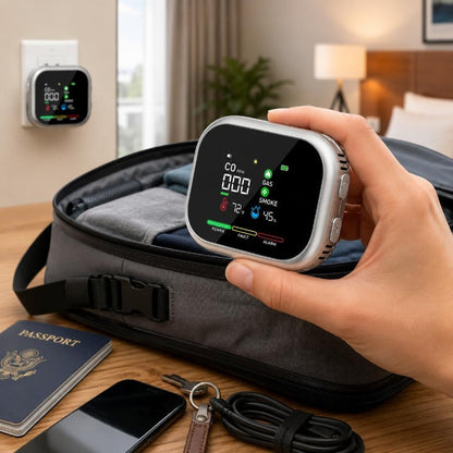 Plug-In Air Monitor – Color Display, Rotating Adapter & Rechargeable Backup