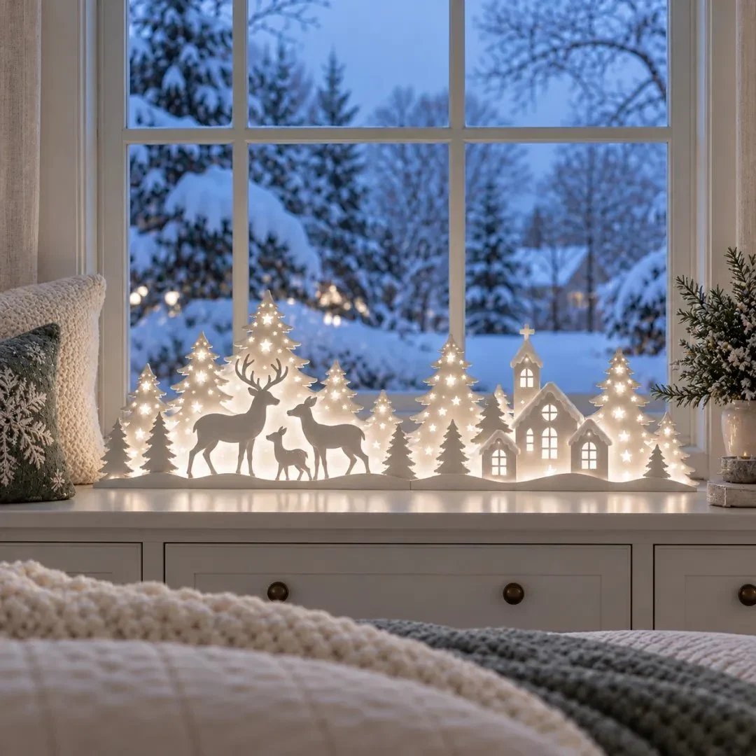 🦌❄️ Leuchtende Weihnachtsdeko fürs Fenster – Rentier & Dorf | 2-teiliges LED-Set ✨