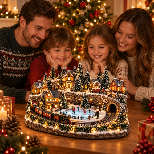 🛤️ Animated Holiday Train & Ice Rink Scene