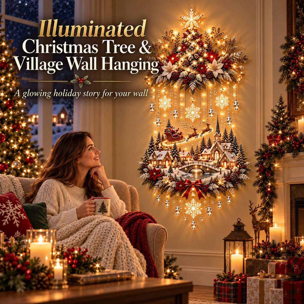🎄✨ Christmas Village Glow™ | Lighted Tree & Town Wall Hanging