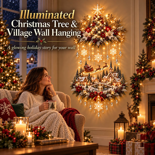 🎄✨ Christmas Village Glow™ | Lighted Tree & Town Wall Hanging