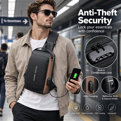 🔒 Anti-Theft Smart Sling Bag | Built-in USB Charging & Secure Combination Lock