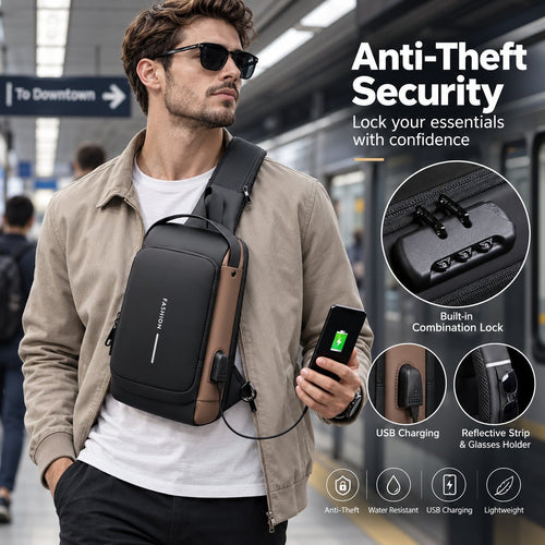 🔒 Anti-Theft Smart Sling Bag | Built-in USB Charging & Secure Combination Lock