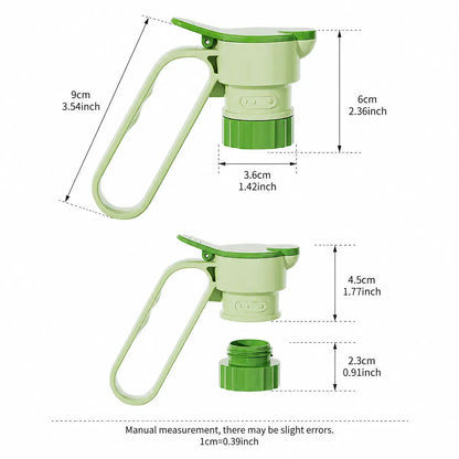 Sohochic Plastic Bottle Pour Spout Cap Dispenser - 1 Count, Portable Kitchen Utensil with Carry Handle, Detachable Wide Mouth & Different Caliber, for DIY Oil Pots & Refrigerator Cold Water Making