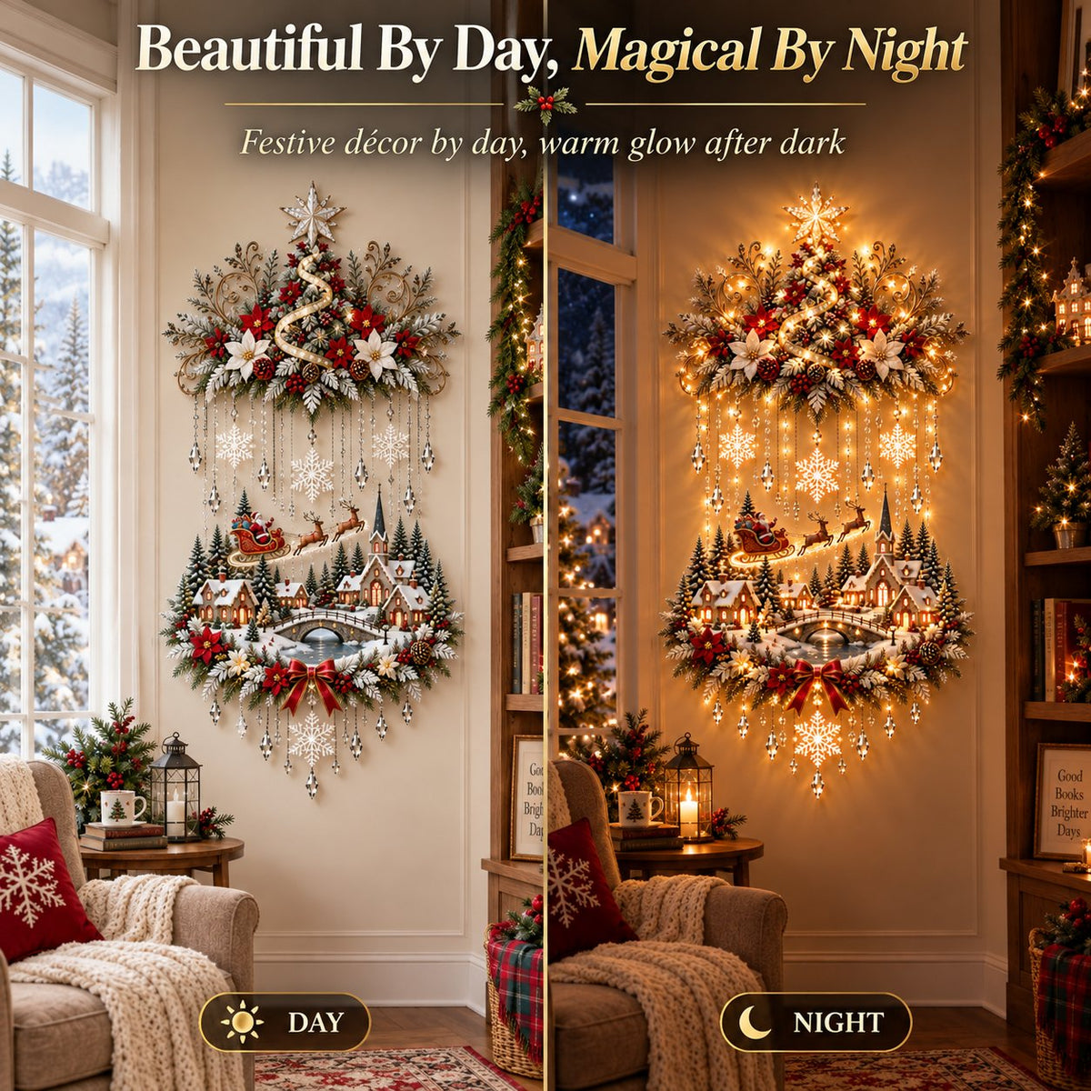 🎄✨ Christmas Village Glow™ | Lighted Tree & Town Wall Hanging