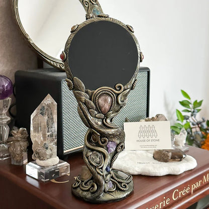 🔮 Handmade Black Obsidian Scrying Mirror – Crystal Chakra Altar Tool
