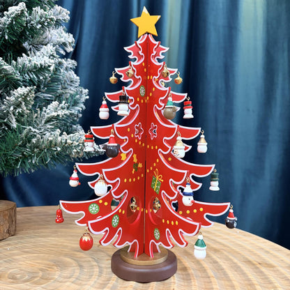 2026 Christmas Advent Calendar - Mini Wooden Christmas Tree Set with 30 Ornaments