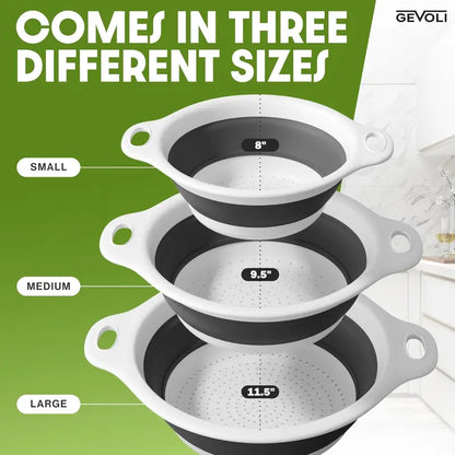Collapsible Colanders 3-Pack Sturdy Kitchen Strainer Set