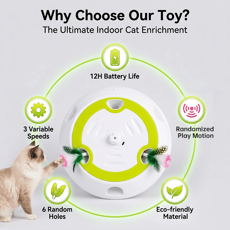 Whack A Mole Cat Mouse Toy for Cats - Interactive Cat Toys with Automatic Feather Mice & No Touch Sensor Required