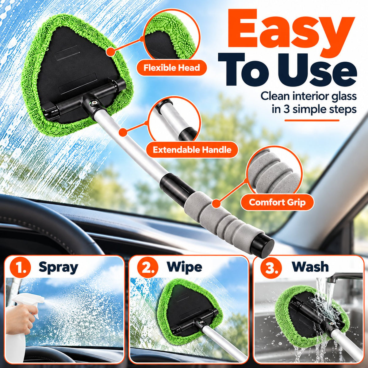 🚗✨ Windshield Cleaning Brush — Reach Every Corner with Ease!