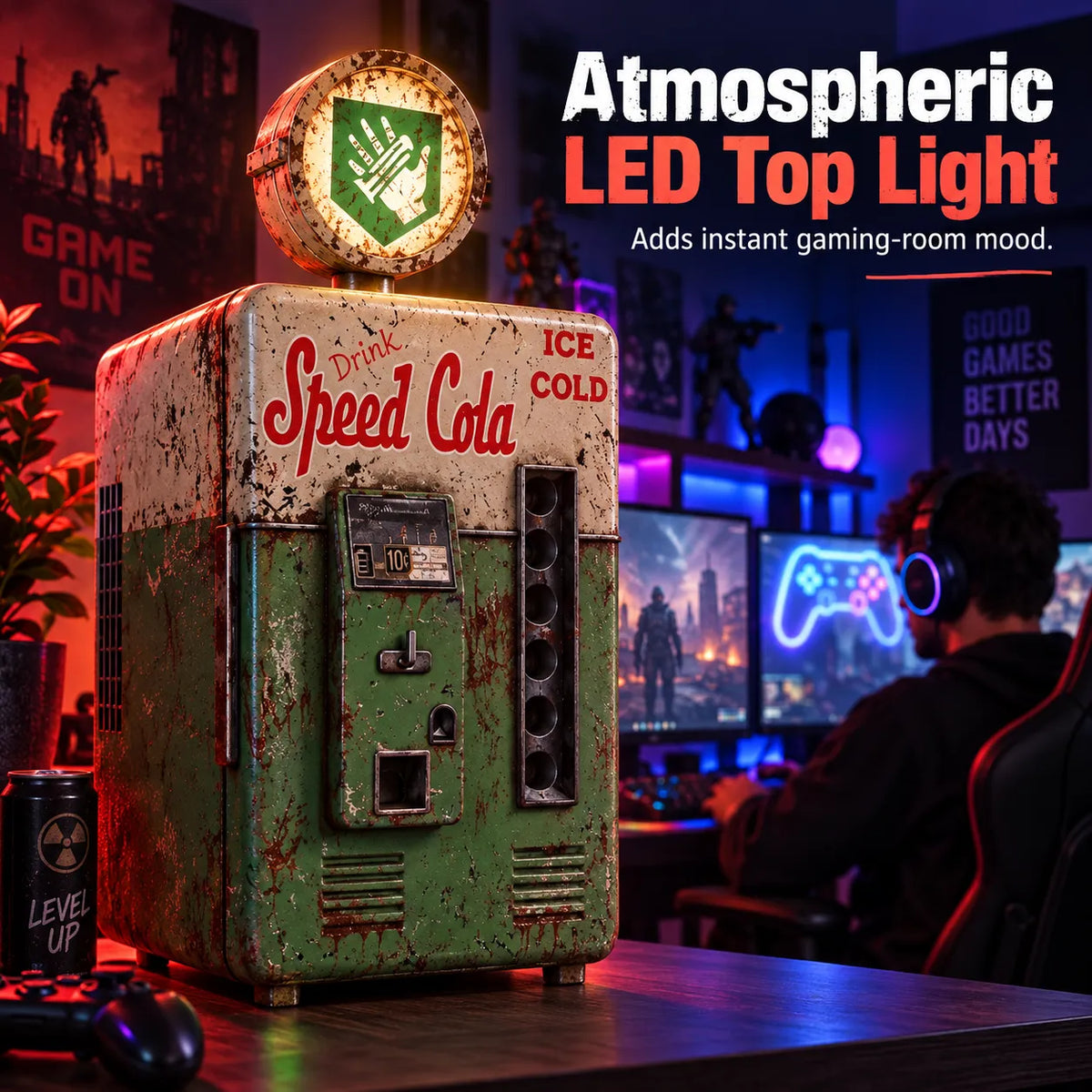⚡ Ultimate Gaming Sanctuary | Apocalypse Vintage Mini Fridge & Cooler 🎮