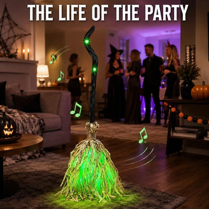 🎃 Animated Dancing Witch Broom with Lights & Music