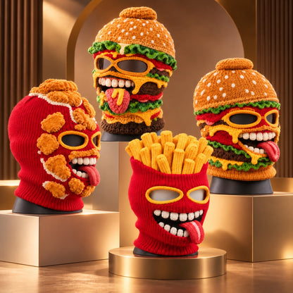Novelty Food Print Knit Face Cover, Cozy Winter Headgear for Snow Sports & Costume Events