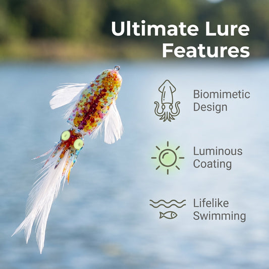 🎣 Glow Squid Flutter Lure | Lifelike Feather Tail Bait for Night Fishing & Saltwater Angling 🦑