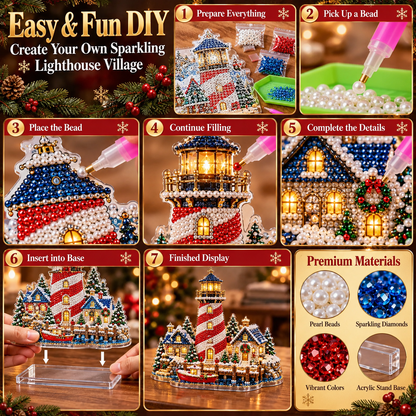 🎄 Christmas Lighthouse Village – DIY Sparkling Diamond 2D Art Decoration Kit