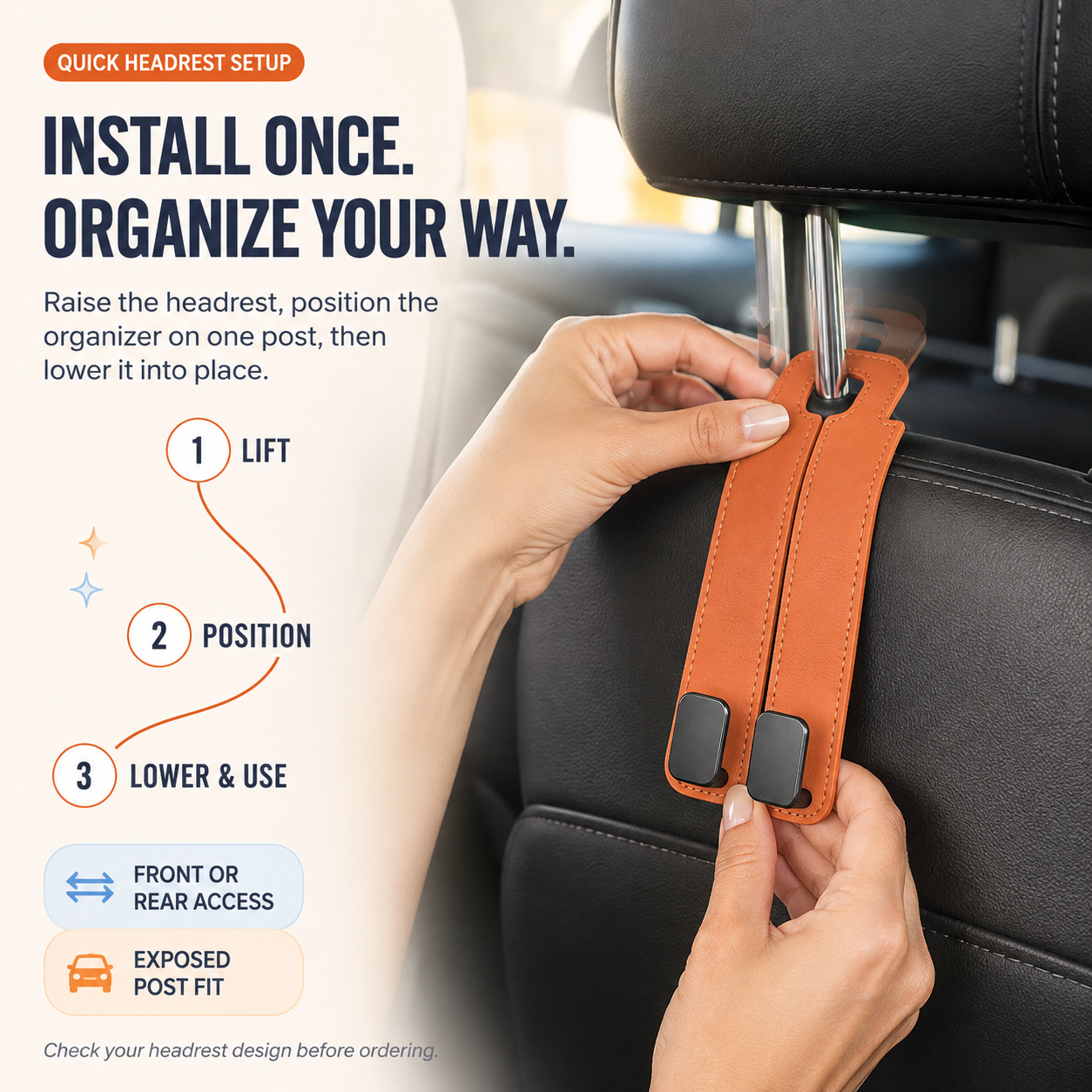 🚗Foldable Dual-Hook Car Headrest Organizer & Phone Holder