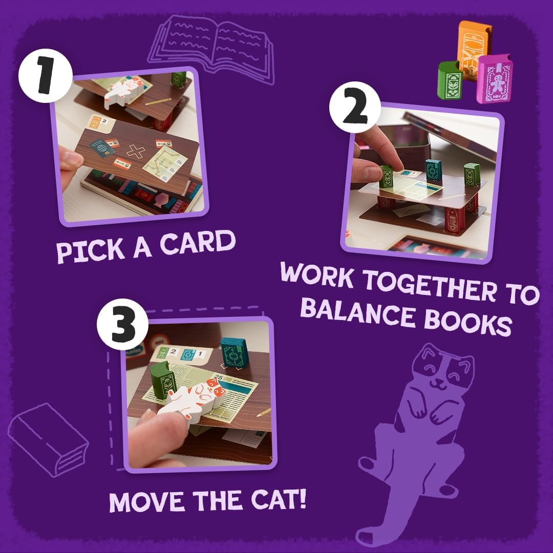 Bookshelf Cooperative Balance Stacking Game Travel Tin for 2-4 Players Ages 8+