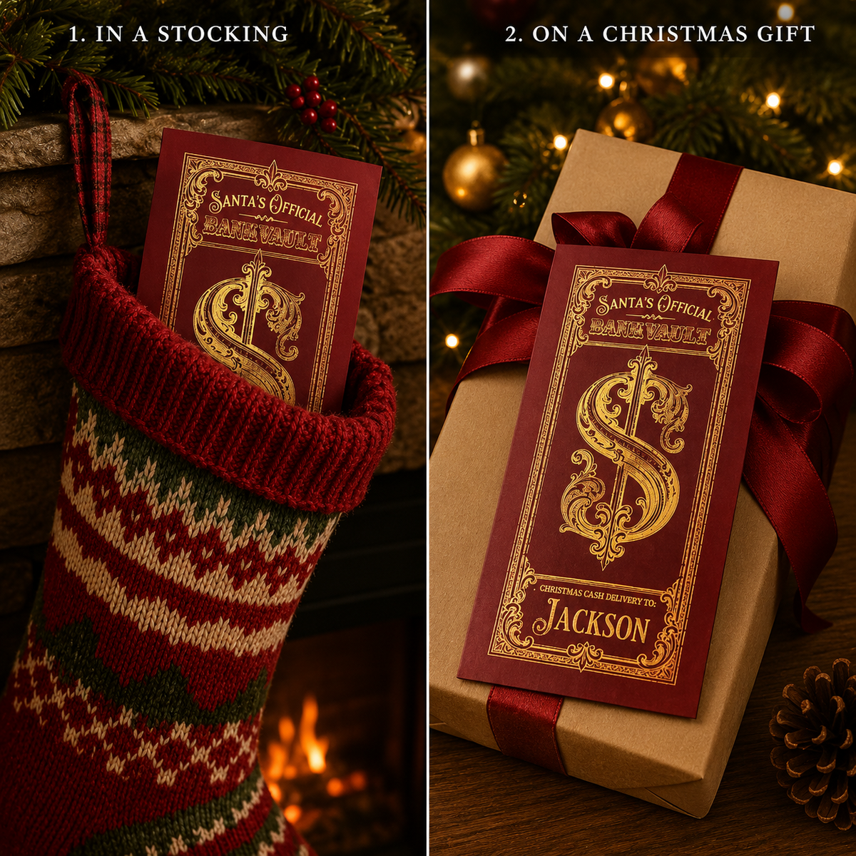 🎅 Personalized Santa Christmas Cash Holder - 🎁 Custom Name Xmas Money Envelope