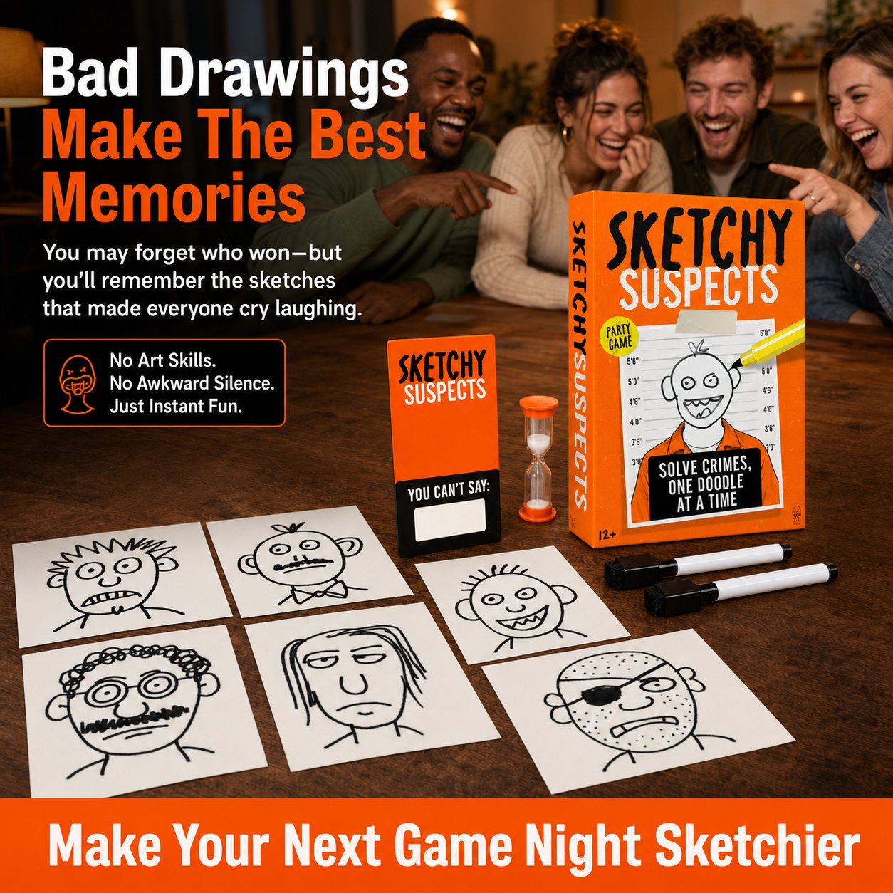 🚨 Sketchy SuspectsTM Police Sketch Party Game | Hilarious Drawing & Guessing Game for Ages 12+, 2+ Players, Family Nights & Parties ✏️😂
