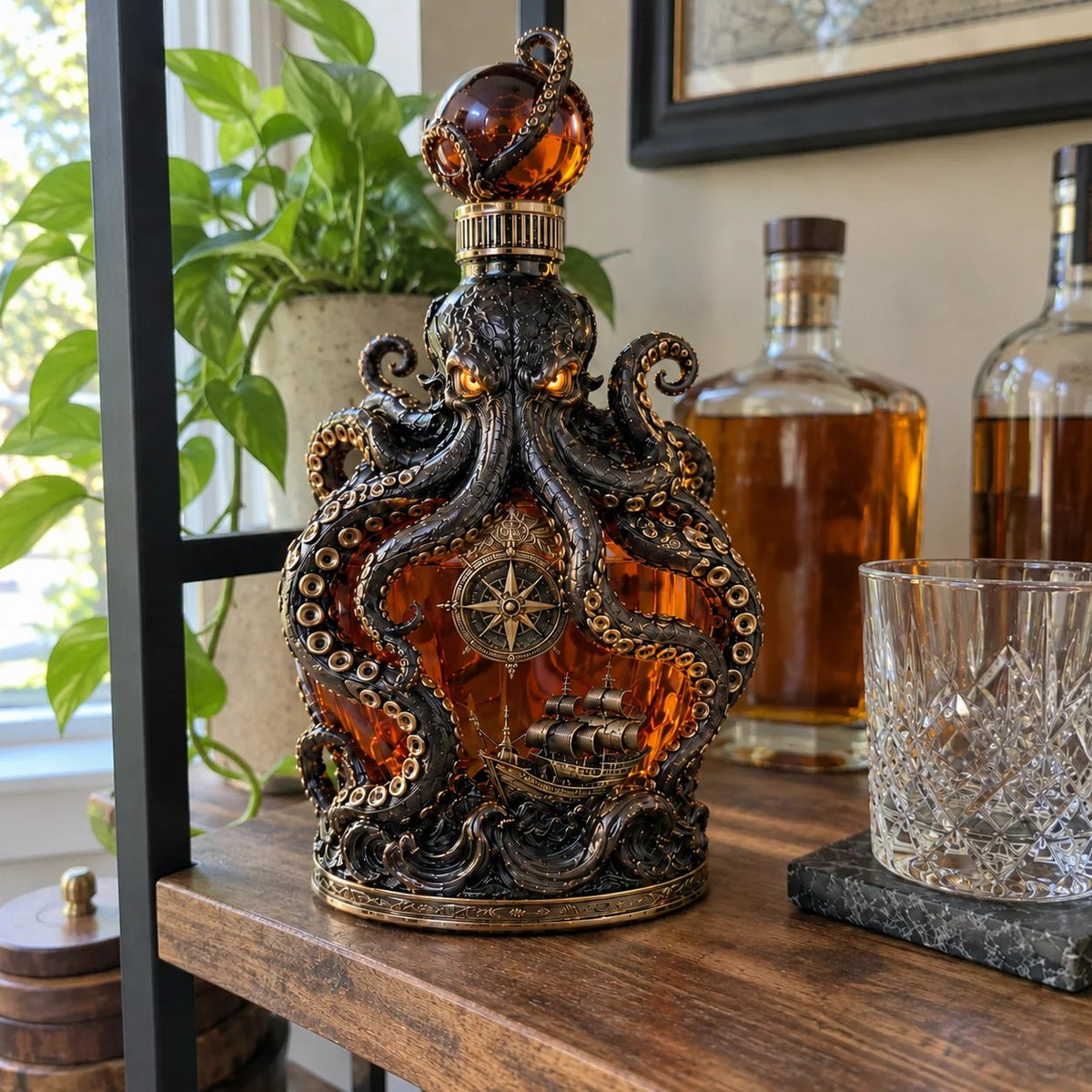 🔥Buy 2 Get 20% OFF🔥🐙Kraken Voyage Octopus Whiskey Decanter | Gothic Nautical Bar Centerpiece