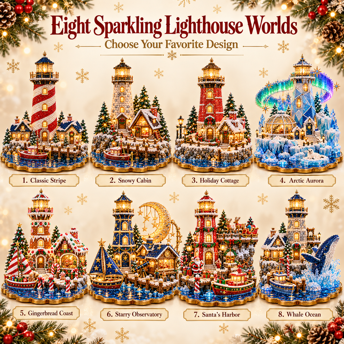 🎄 Christmas Lighthouse Village – DIY Sparkling Diamond 2D Art Decoration Kit