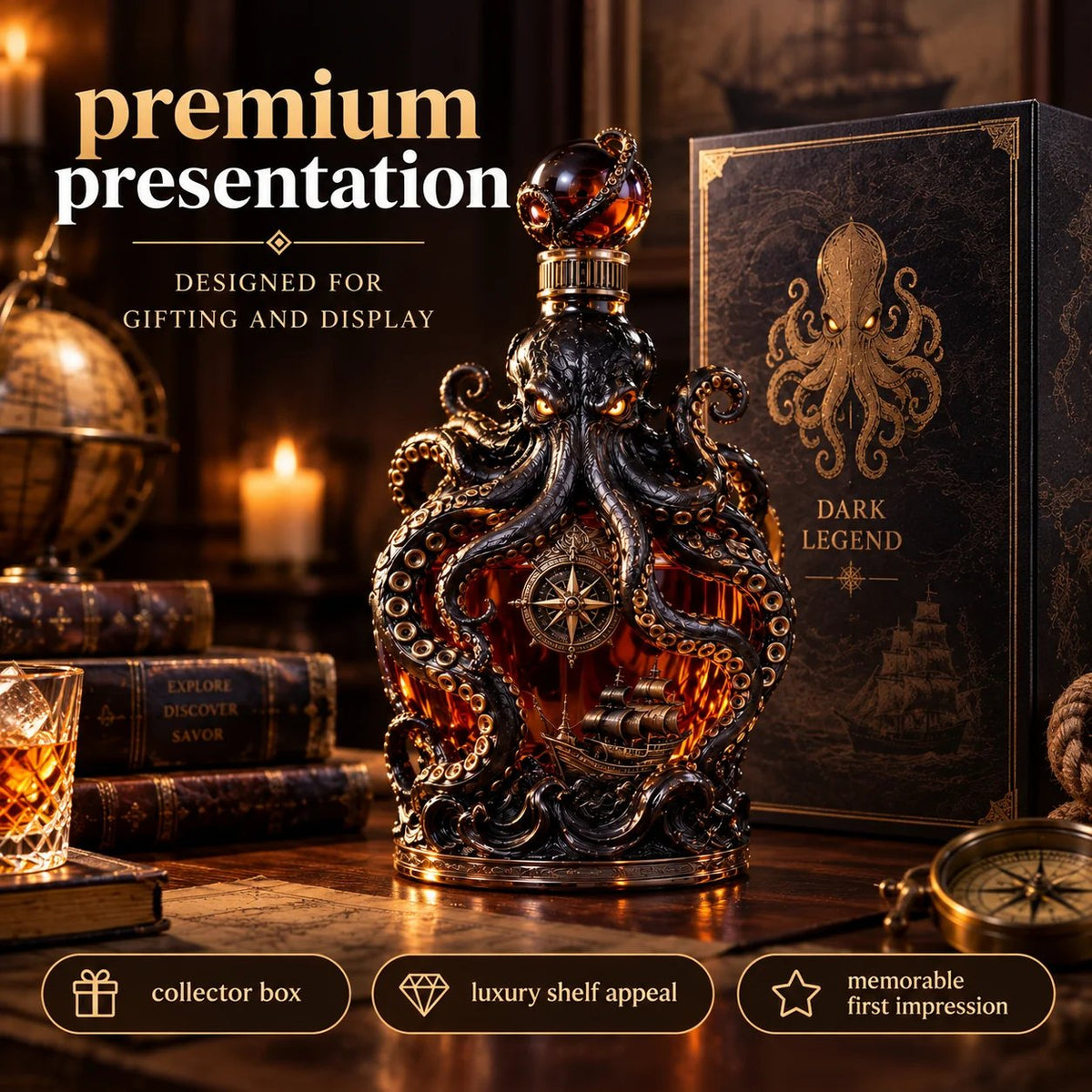 🔥Buy 2 Get 20% OFF🔥🐙Kraken Voyage Octopus Whiskey Decanter | Gothic Nautical Bar Centerpiece