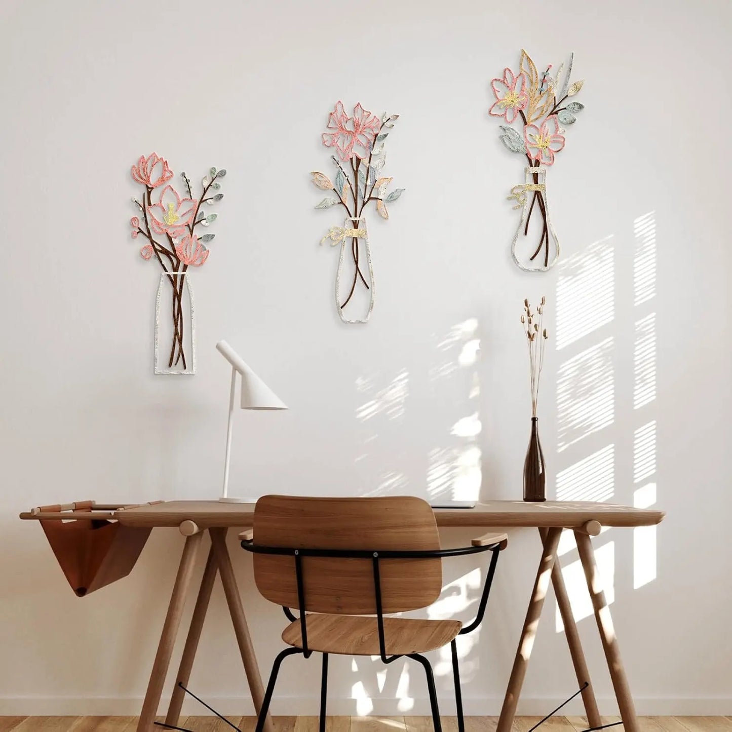 3 Pcs Metal Flowers Wall Art