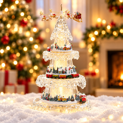 🎄 Musical Christmas Tree with Animated Train – Light-Up Acrylic Holiday Village Tabletop Decoration