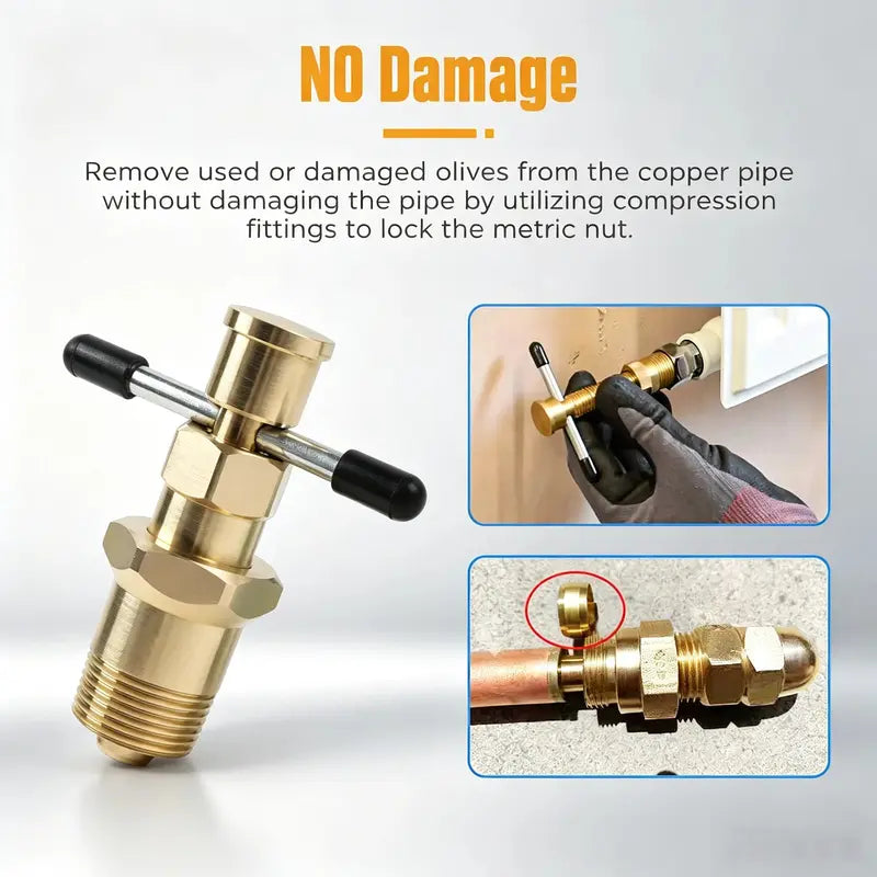 Compression Sleeve Puller Tool for 1/2' & 3/4' Brass Pipes, Rust-Resistant Ferrule Remover, Pipe Ring Extraction Kit for Corroded/Frozen Supply Stops, Removes Nut & Ferrule Safely – No Pipe Damage (Fits NPT 1/2', 3/4')