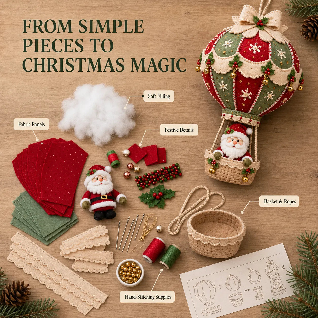 ⏳ Last Day 49% OFF – 🎈 Beginner-Friendly Christmas Hot Air Balloon Hanging Decor DIY Kit Collection | Complete Kit with Coordinated Fabrics, Decorative Accents & Crafting Materials Included 💕
