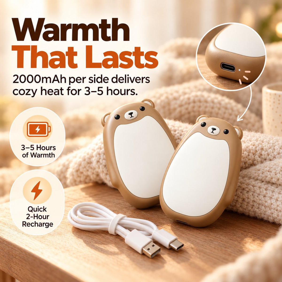 Hand Warmers Rechargeable - Cute Bear Design