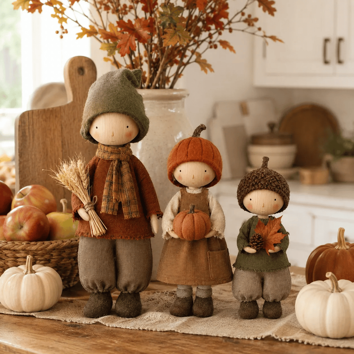 🍁3er-Set rustikale Herbst-Erntepuppen
