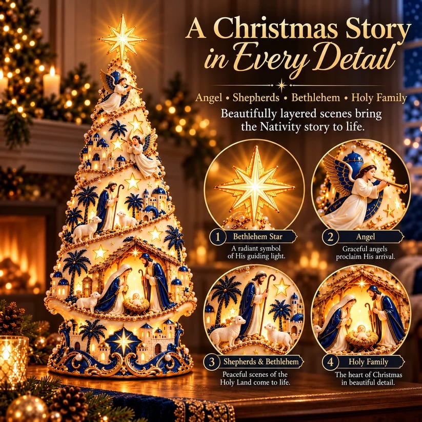 Bethlehem Nativity Light-Up Christmas Tree – Jesus Shadow Projection Holiday Decor