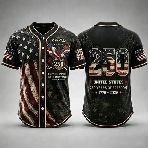 Men's USA 250th Anniversary Baseball Jersey Patriotic American Flag Eagle Button Down Shirt 1776-2026